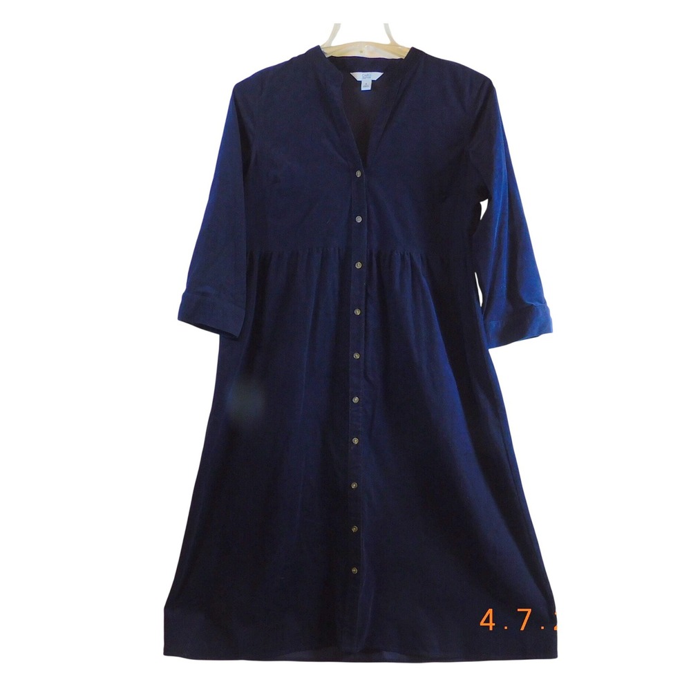 Croft & Barrow Navy Blue Corduroy Button Front Empire Waist Midi Dress Womens M